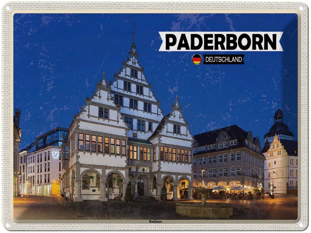 Blechschild 30x40 cm Paderborn Rathaus Altstadt Bildmotiv Reisemotiv Abenteuer Reisen