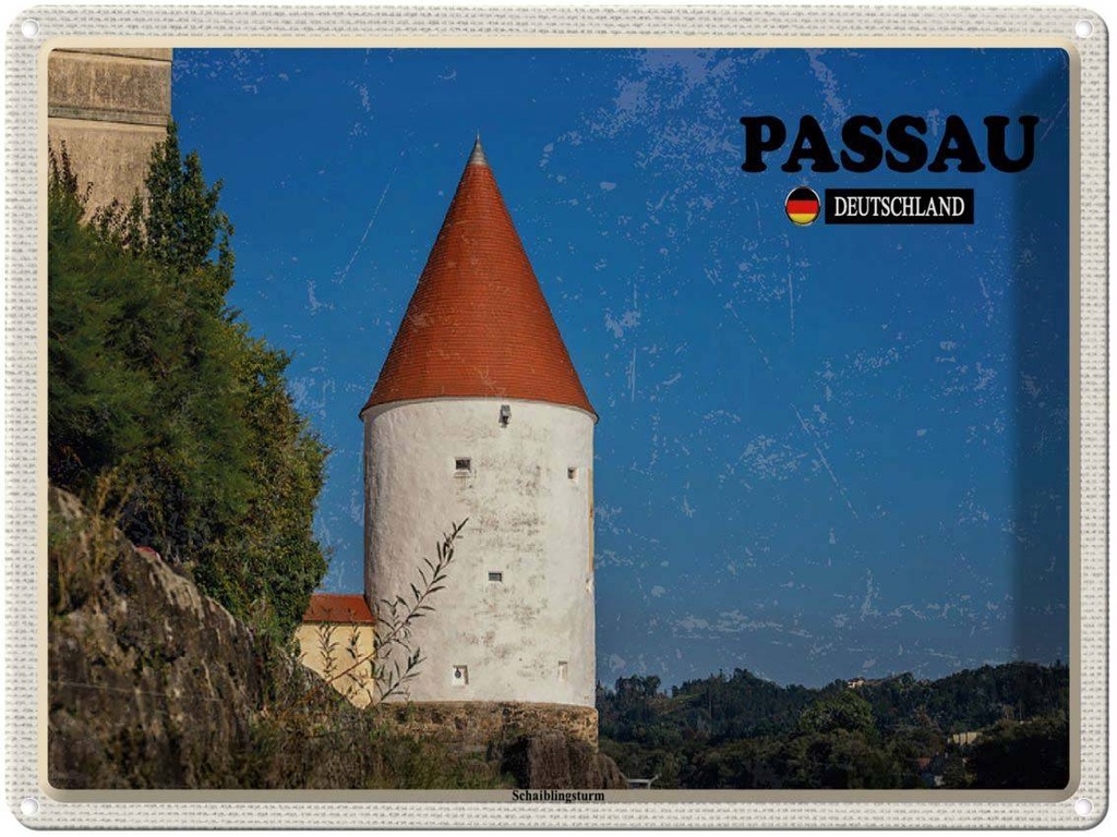Blechschild 30x40 cm Passau Schaiblingsturm Bildmotiv Reisemotiv Abenteuer Reisen