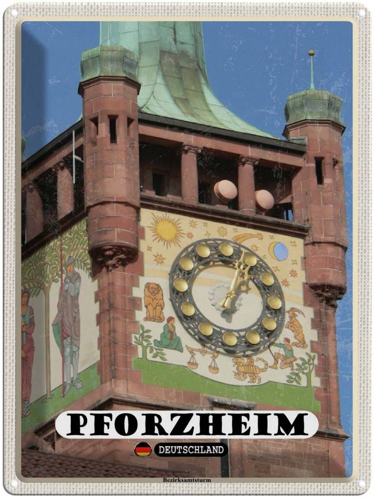 Blechschild 40x30 cm Pforzheim Bezirksamtsturm Glocke Bildmotiv Reisemotiv Abenteuer Reisen
