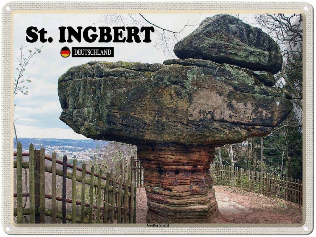 Blechschild 30x40 cm St. Ingbert Großer Stiefel Trip Bildmotiv Reisemotiv Abenteuer Reisen