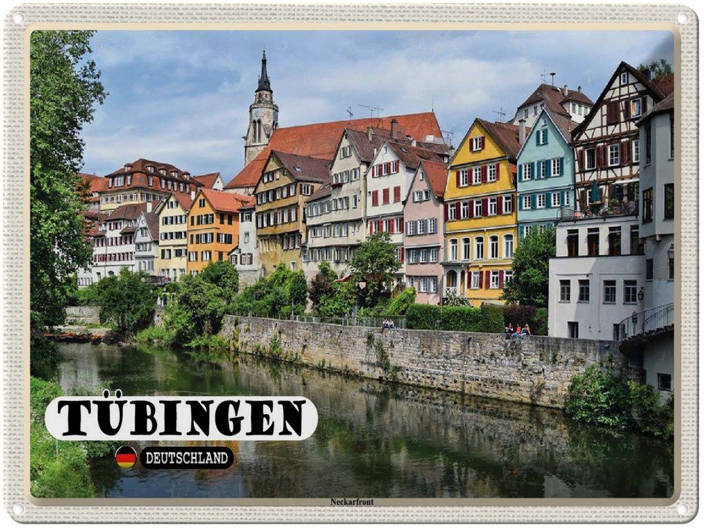 Blechschild 30x40 cm Tübingen Neckarfront Fluss Gebäude Bildmotiv Reisemotiv Abenteuer Reisen