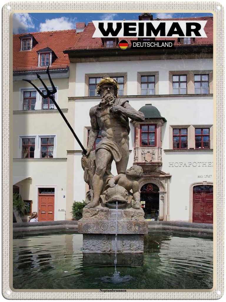 Blechschild 40x30 cm Weimar Neptunbrunnen Bildmotiv Reisemotiv Abenteuer Reisen