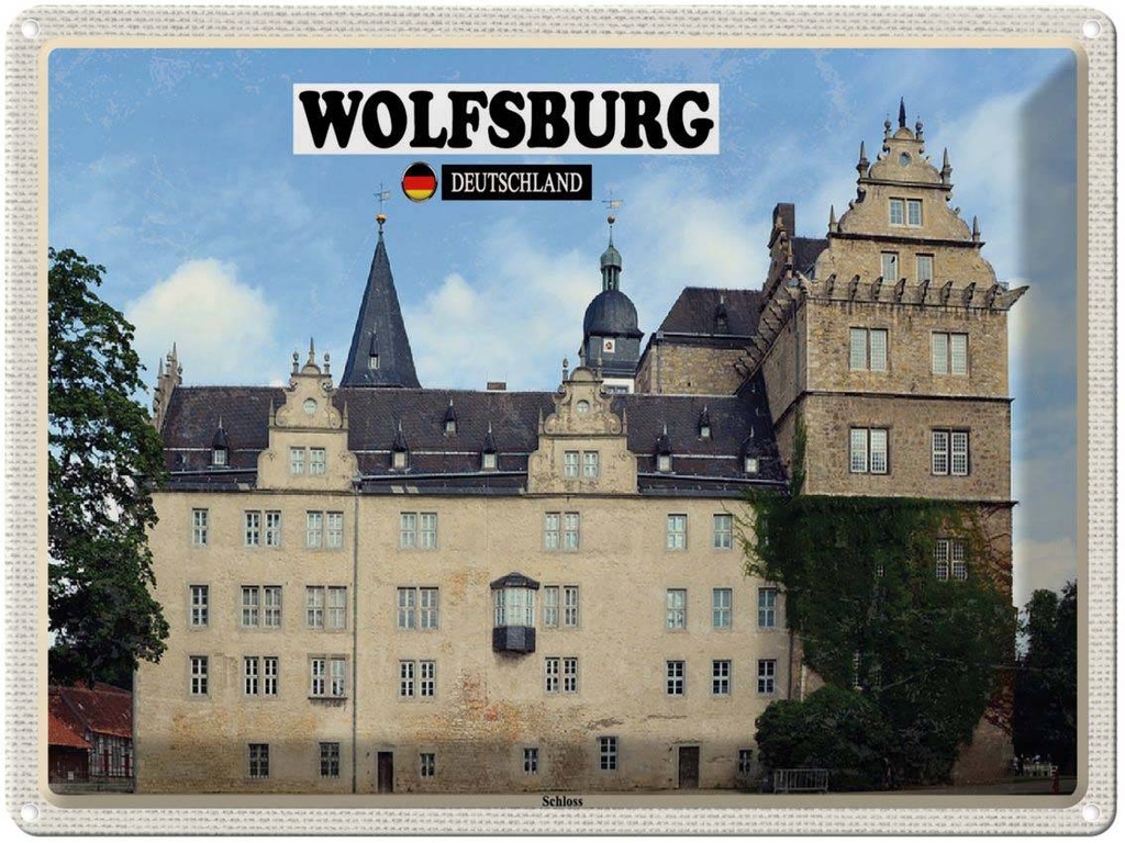 Blechschild 30x40 cm Wolfsburg Schloss Gemälde Bildmotiv Reisemotiv Abenteuer Reisen