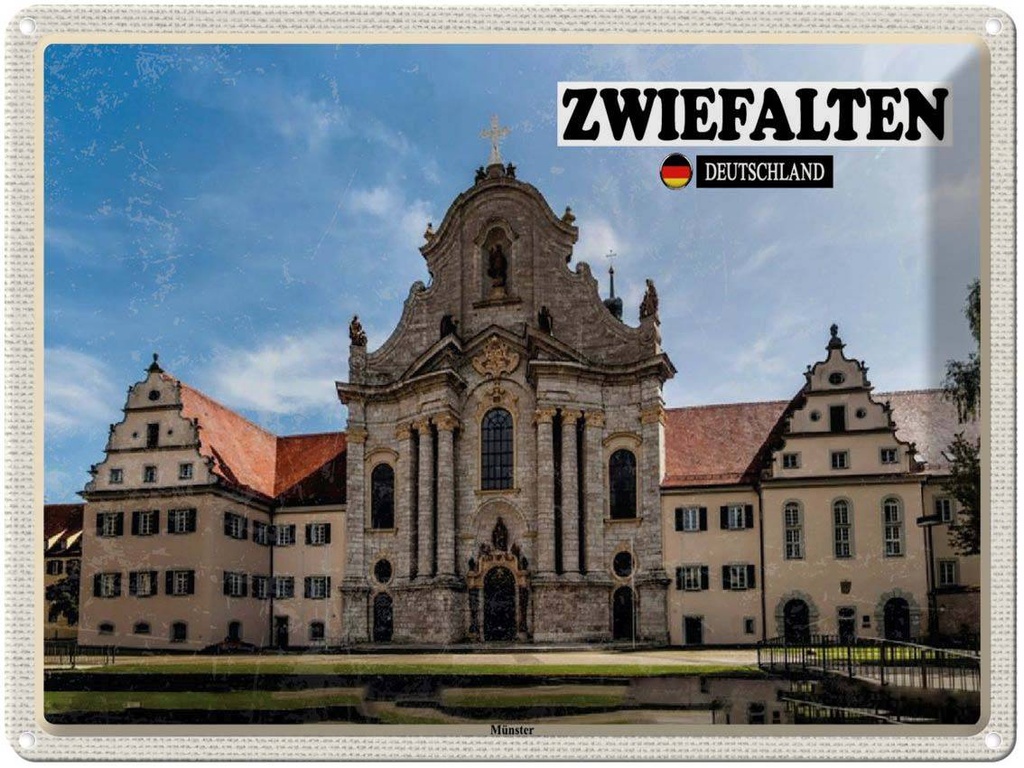 Blechschild 30x40 cm Zwiefalten Münster Gebäude Bildmotiv Reisemotiv Abenteuer Reisen