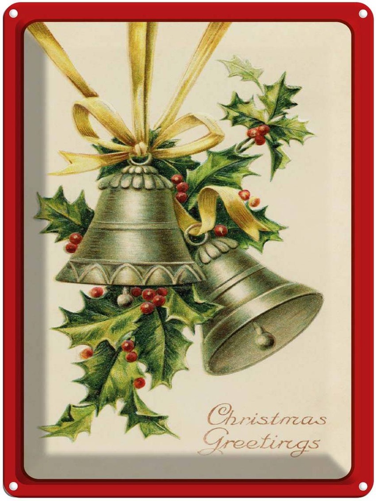 [LA-1792390] Blechschild 40x30 cm Weihnachtszweig Glocke Christmas