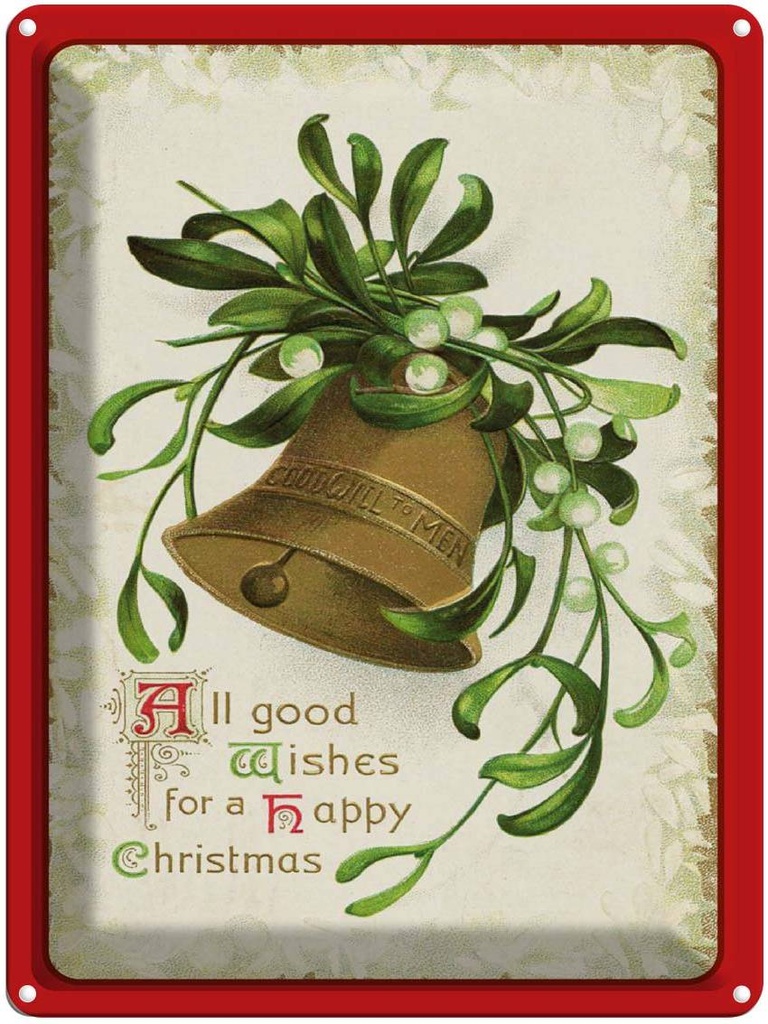 [LA-1792391] Blechschild 40x30 cm Weihnachtsglocke happy Christmas Fest