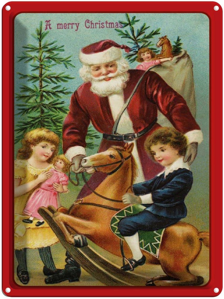 [LA-1792398] Blechschild 40x30 cm Weihnachtsmann Tannenbaum
