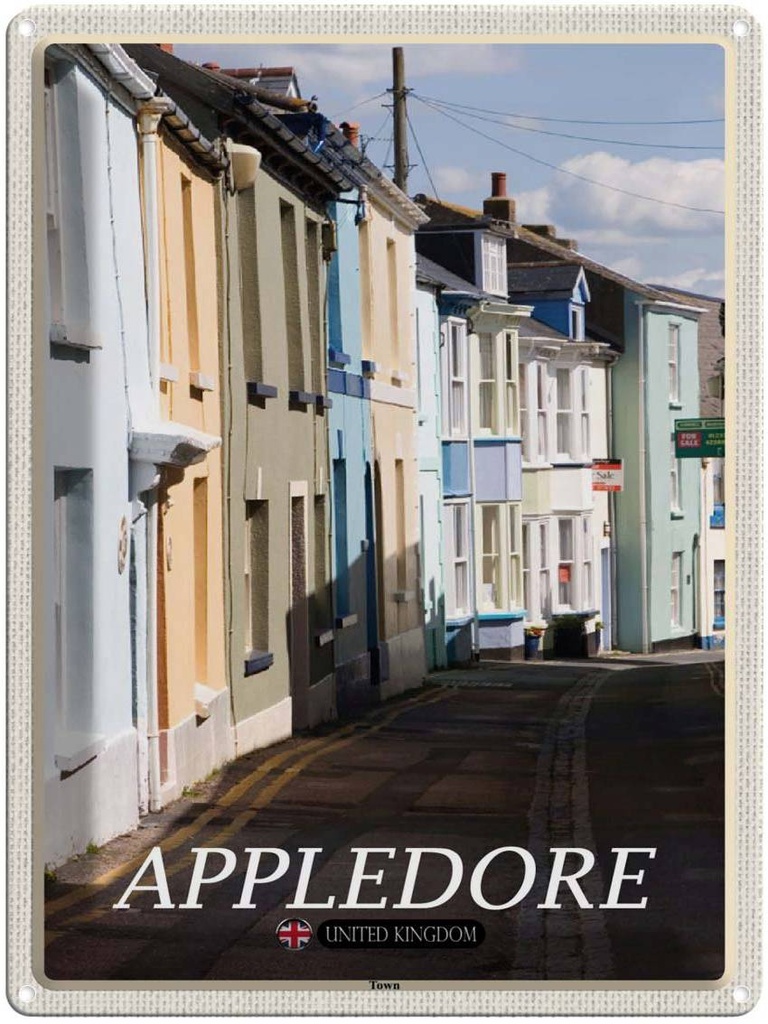 Blechschild 40x30 cm England Appledore Town Street Bildmotiv Reisemotiv Abenteuer Reisen
