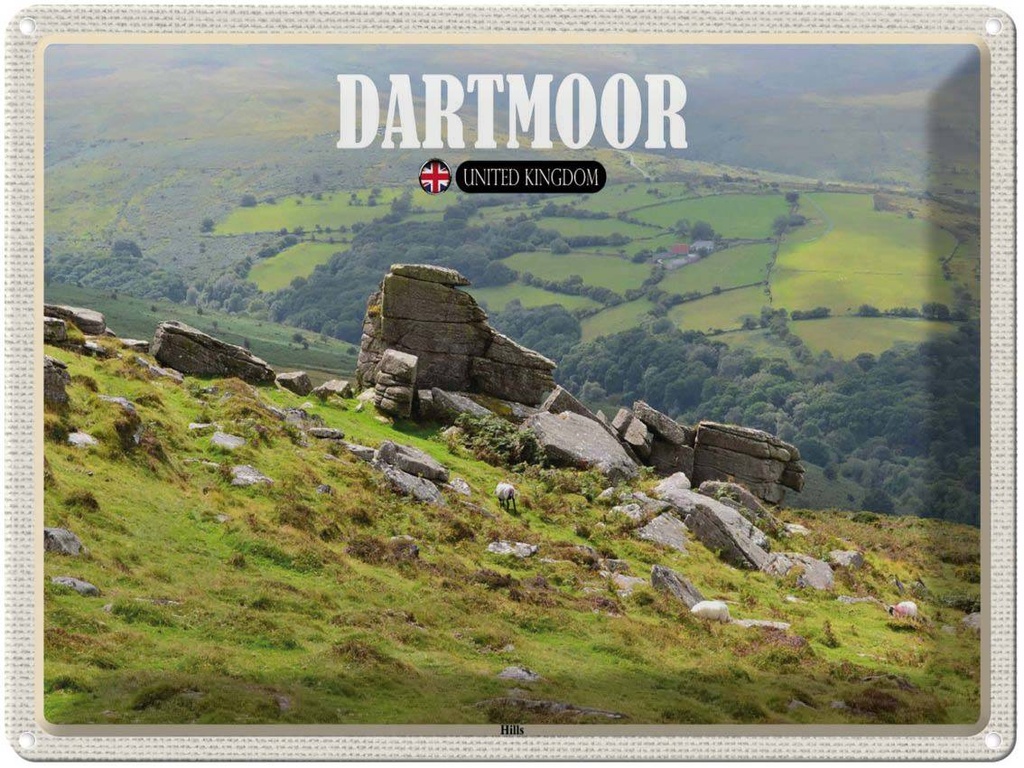 Blechschild 30x40 cm Dartmoor Hills UK England Bildmotiv Reisemotiv Abenteuer Reisen