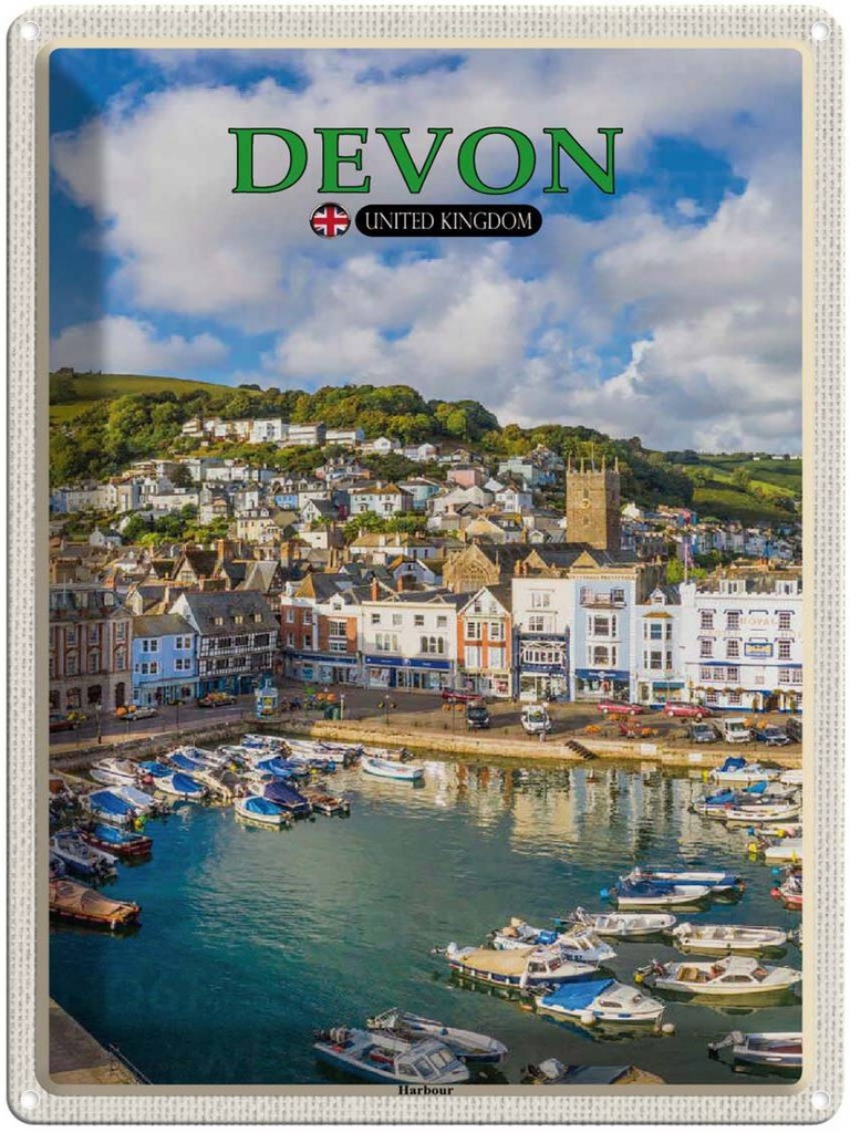 Blechschild 40x30 cm Devon United Kingdom Harbour Bildmotiv Reisemotiv Abenteuer Reisen