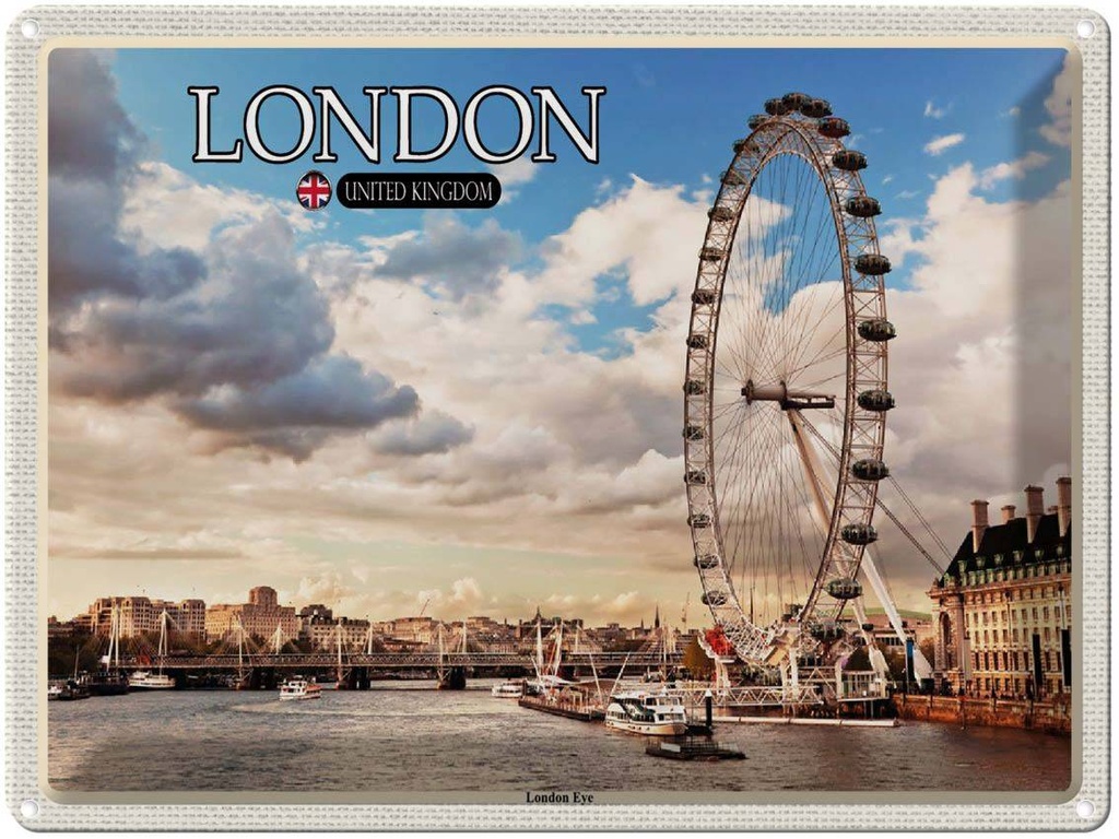 [LA-1792433] Blechschild 30x40 cm United Kingdom England London Eye Bildmotiv Reisemotiv Abenteuer Reisen