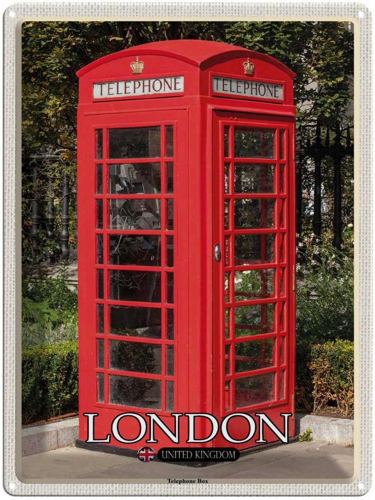 [LA-1792446] Blechschild 40x30 cm London United Kingdom Telephone Box Bildmotiv Reisemotiv Abenteuer Reisen