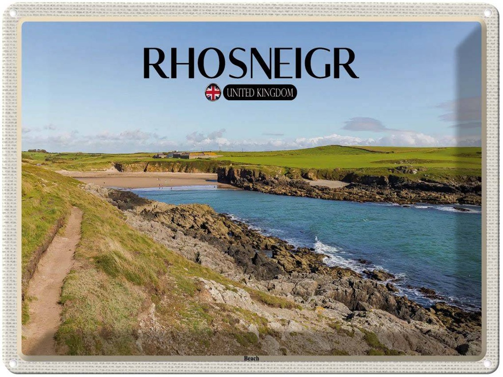 [LA-1792458] Blechschild 30x40 cm Rhosneiger Beach England UK Bildmotiv Reisemotiv Abenteuer Reisen