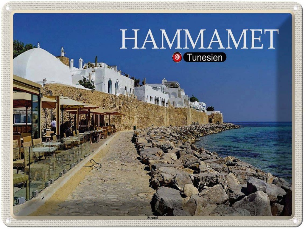 [LA-1792464] Blechschild 30x40 cm Hammamet Tunesien Meer Strand Bildmotiv Reisemotiv Abenteuer Reisen