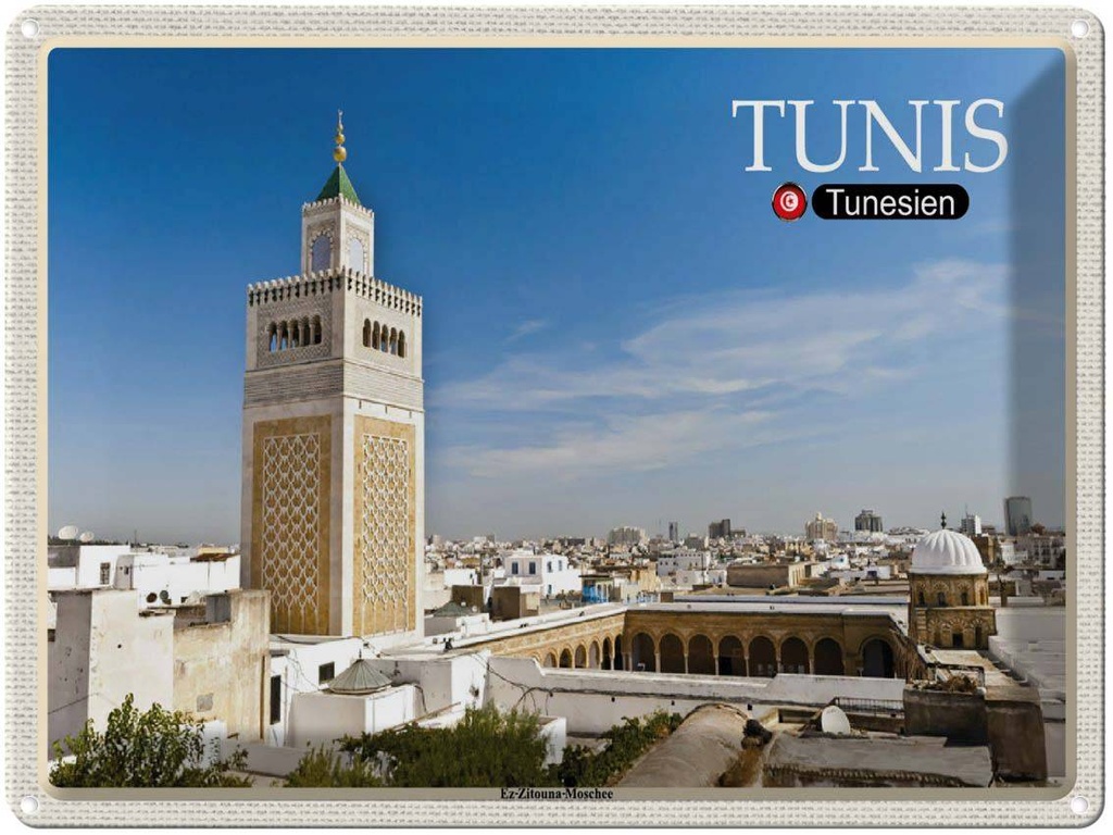 [LA-1792465] Blechschild 30x40 cm Tunesien Ez Zitouna Moschee Bildmotiv Reisemotiv Abenteuer Reisen