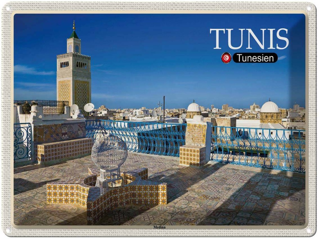 [LA-1792466] Blechschild 30x40 cm Tunis Tunesien Medina Moschee Bildmotiv Reisemotiv Abenteuer Reisen