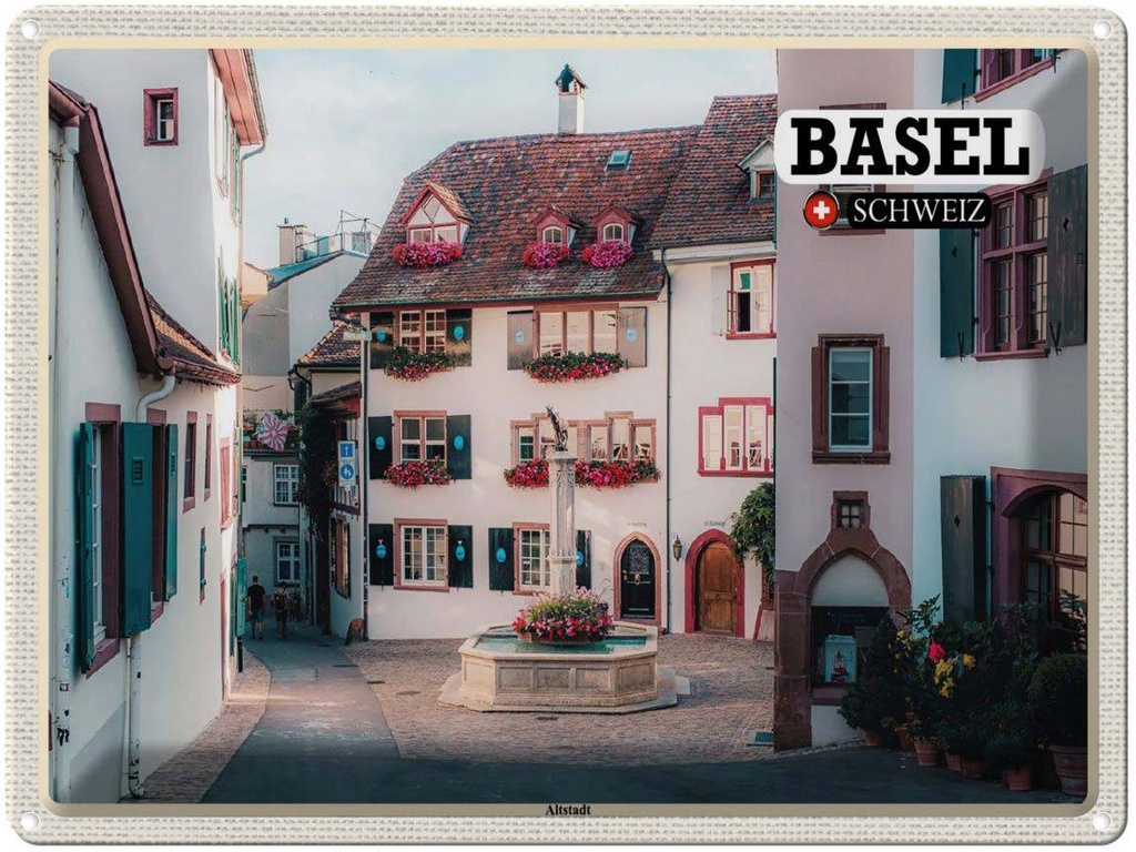 [LA-1792467] Blechschild 30x40 cm Basel Schweiz Altstadt Bildmotiv Reisemotiv Abenteuer Reisen