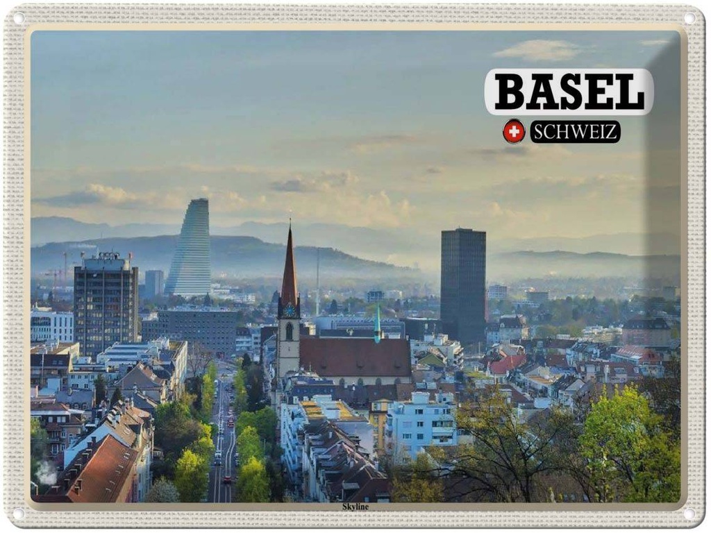 [LA-1792470] Blechschild 30x40 cm Basel Schweiz Skyline Bildmotiv Reisemotiv Abenteuer Reisen
