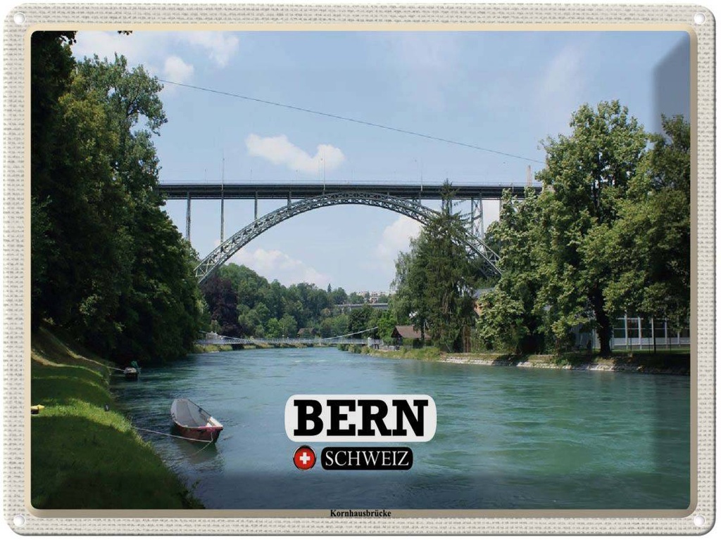 [LA-1792474] Blechschild 30x40 cm Bern Schweiz Kornhausbrücke Brücke Bildmotiv Reisemotiv Abenteuer Reisen