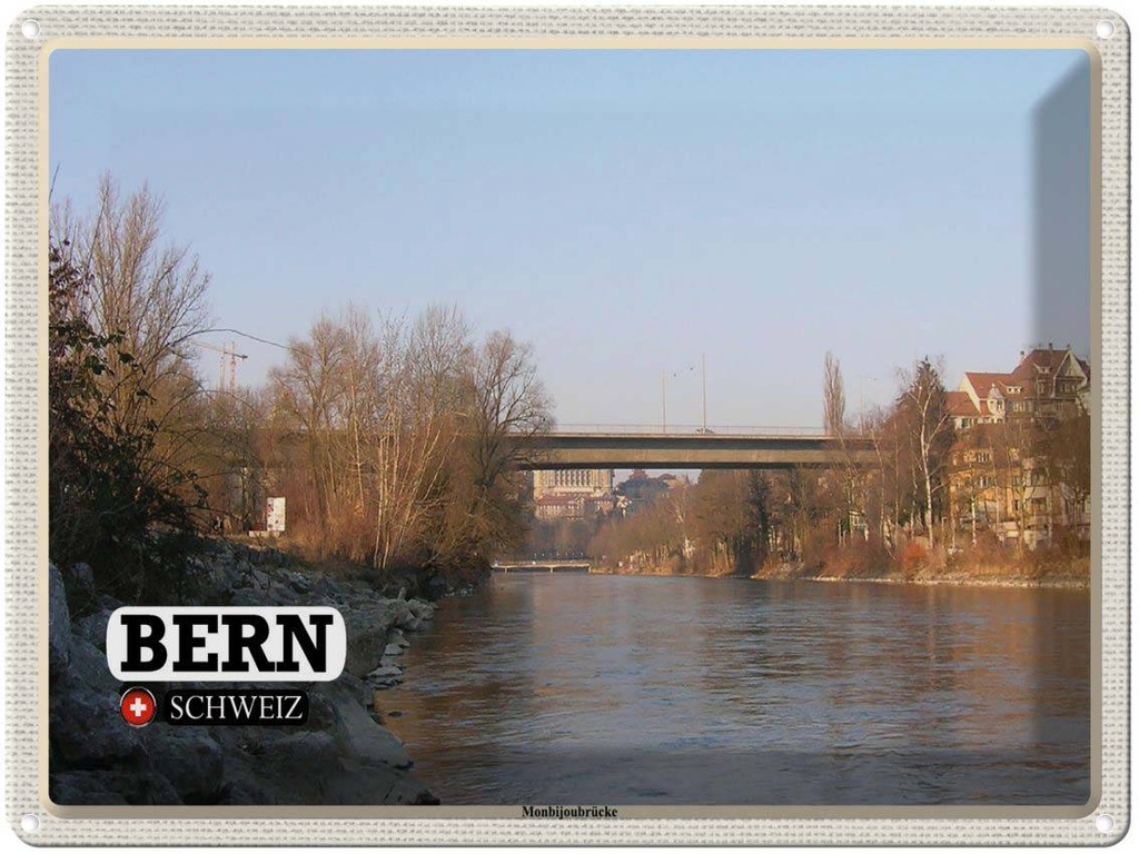 [LA-1792475] Blechschild 30x40 cm Bern Schweiz Monbijoubrücke Fluss Bildmotiv Reisemotiv Abenteuer Reisen