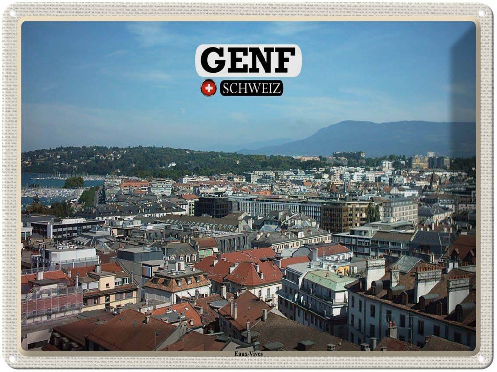 [LA-1792479] Blechschild 30x40 cm Schweiz Genf Eaux-Vives Bildmotiv Reisemotiv Abenteuer Reisen