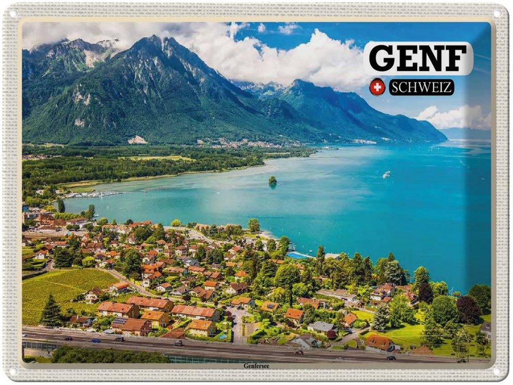 [LA-1792480] Blechschild 30x40 cm Genf Schweiz Genfersee Natur Bildmotiv Reisemotiv Abenteuer Reisen