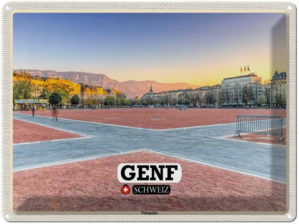 [LA-1792481] Blechschild 30x40 cm Genf Schweiz Plainpalais Platz Bildmotiv Reisemotiv Abenteuer Reisen