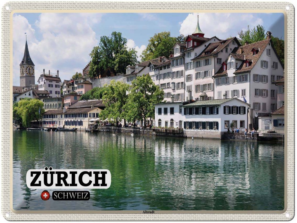 [LA-1792485] Blechschild 30x40 cm Zürich Schweiz Altstadt Fluss Bildmotiv Reisemotiv Abenteuer Reisen
