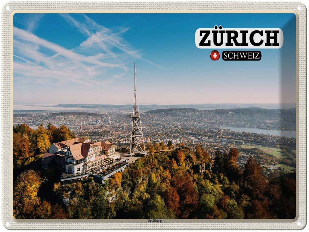 [LA-1792487] Blechschild 30x40 cm Zürich Schweiz Uetliberg Stadt Bildmotiv Reisemotiv Abenteuer Reisen