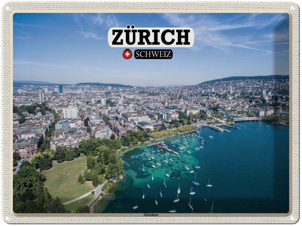 [LA-1792489] Blechschild 30x40 cm Zürich Schweiz Zürichsee Boote Bildmotiv Reisemotiv Abenteuer Reisen