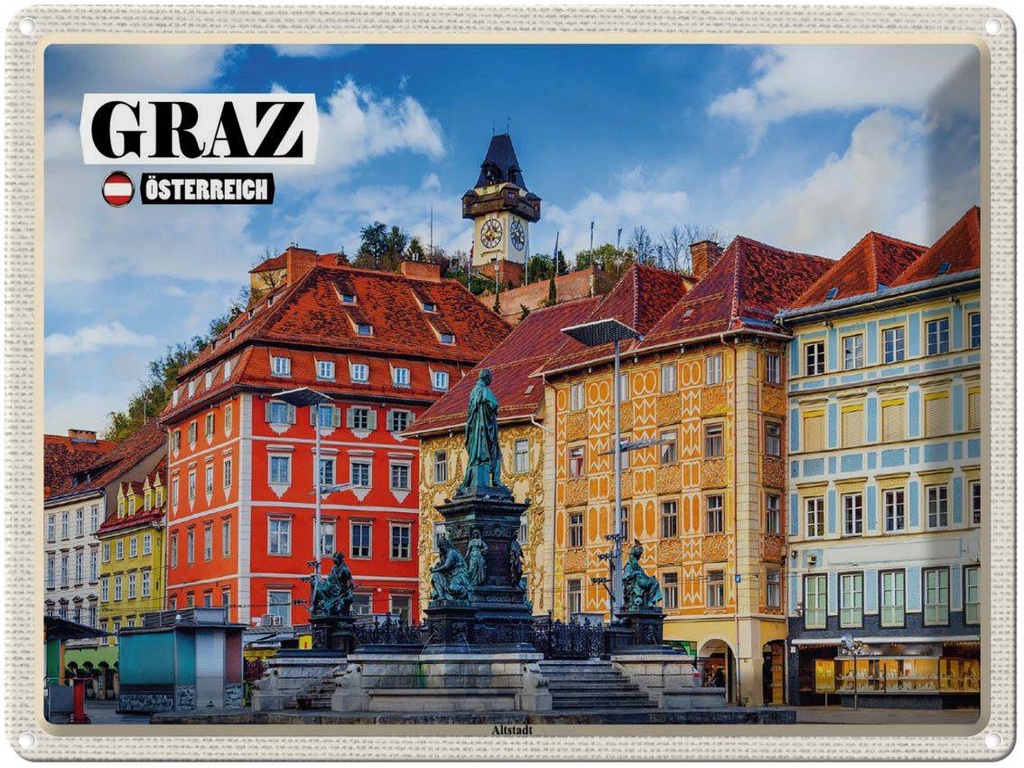 [LA-1792490] Blechschild 30x40 cm Graz Österreich Altstadt Bildmotiv Reisemotiv Abenteuer Reisen