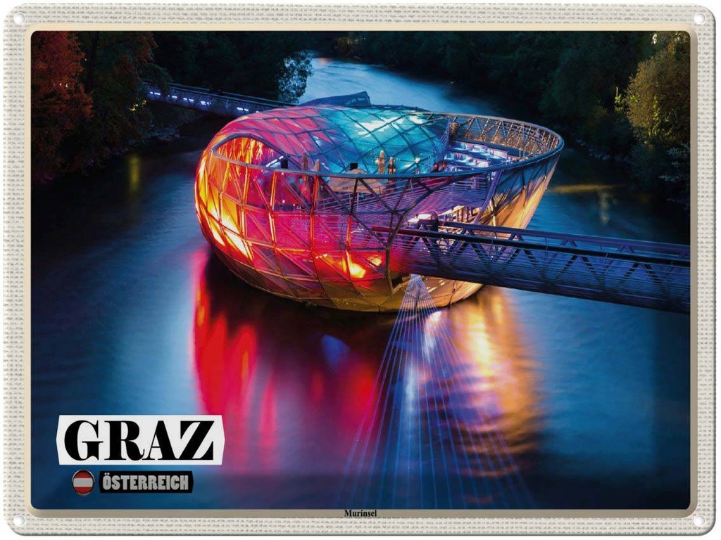 [LA-1792493] Blechschild 30x40 cm Graz Österreich Murinsel See Bildmotiv Reisemotiv Abenteuer Reisen