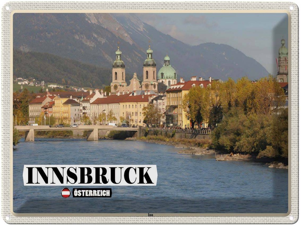[LA-1792496] Blechschild 30x40 cm Innsbruck Österreich Inn Fluss Bildmotiv Reisemotiv Abenteuer Reisen