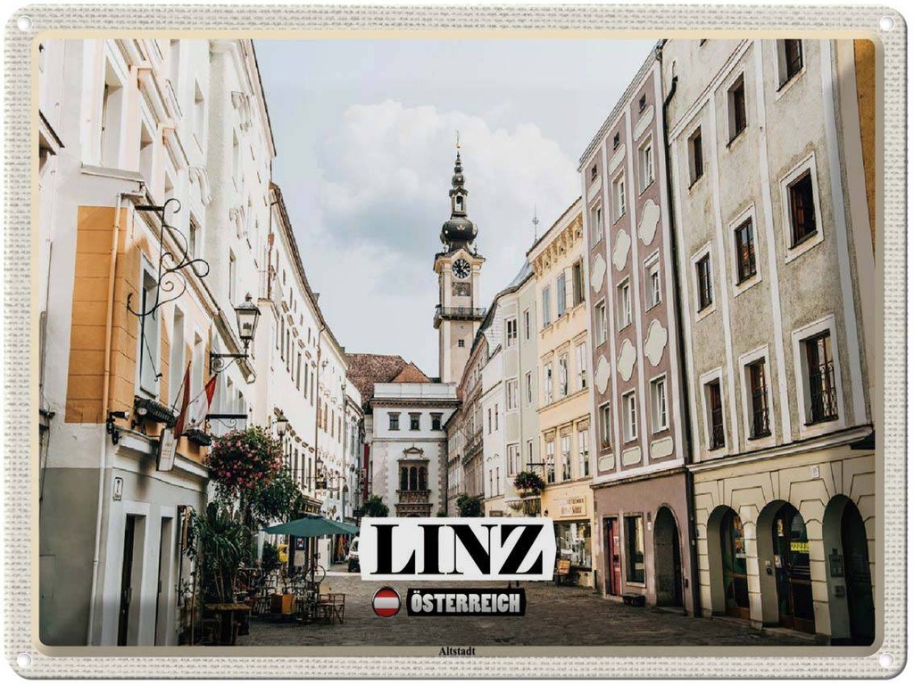 [LA-1792500] Blechschild 30x40 cm Linz Österreich Altstadt Kirche Bildmotiv Reisemotiv Abenteuer Reisen
