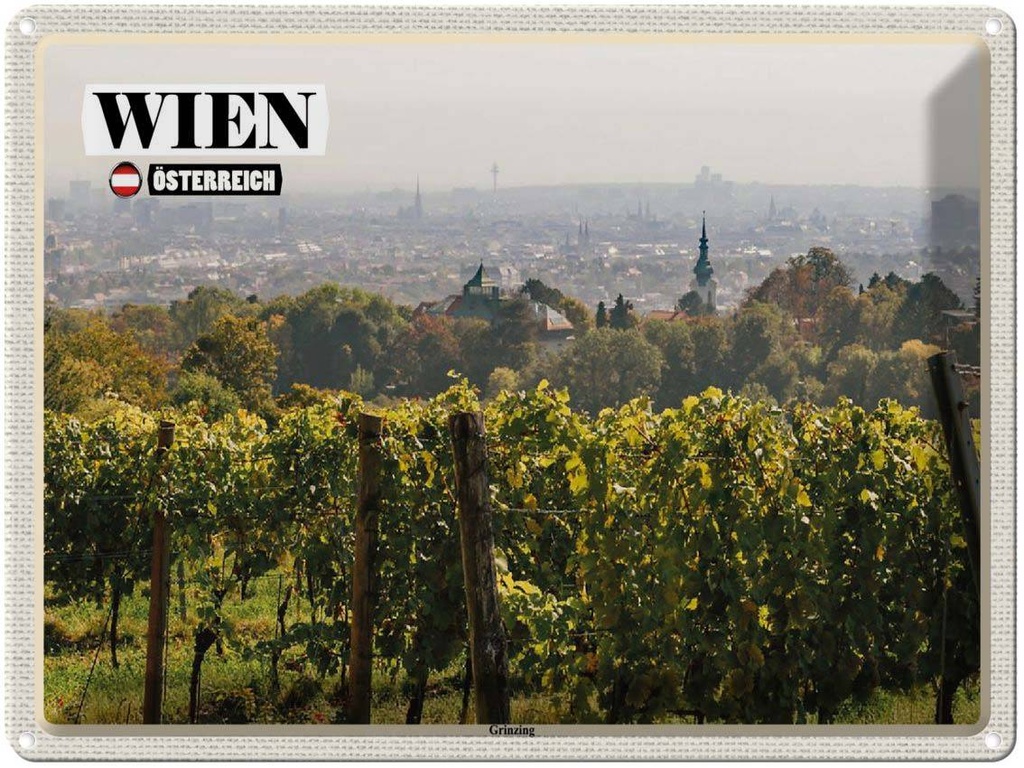 [LA-1792514] Blechschild 30x40 cm Wien Österreich Grinzing Weinfelder Bildmotiv Reisemotiv Abenteuer Reisen