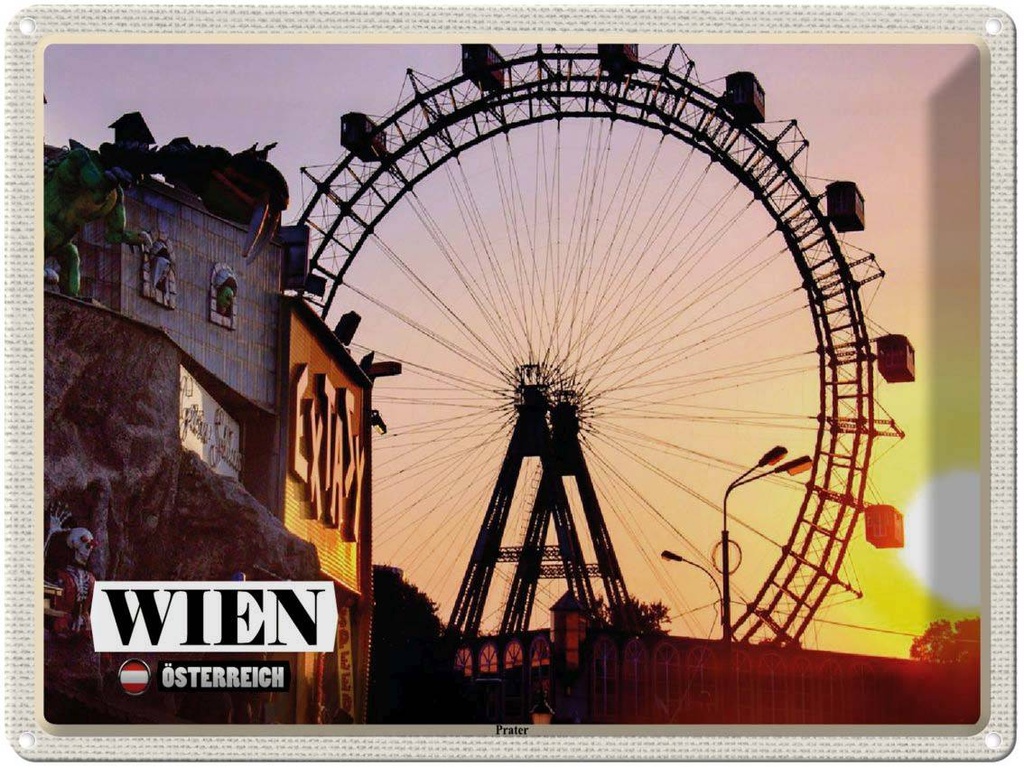 [LA-1792517] Blechschild 30x40 cm Wien Österreich Prater Riesenrad Bildmotiv Reisemotiv Abenteuer Reisen