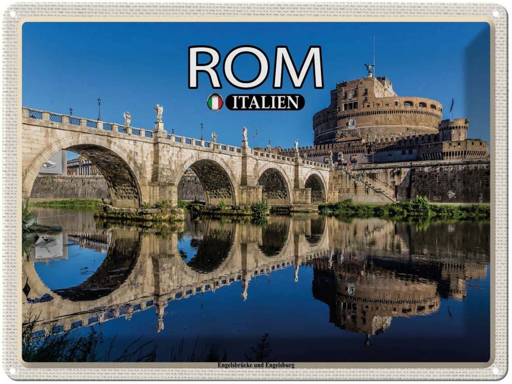 [LA-1792538] Blechschild 30x40 cm Rom Italien Engelsbrücke Engelsburg Bildmotiv Reisemotiv Abenteuer Reisen