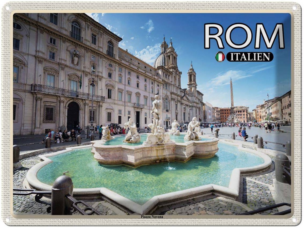 [LA-1792546] Blechschild 30x40 cm Rom Italien Piazza Navona Skulptur Bildmotiv Reisemotiv Abenteuer Reisen