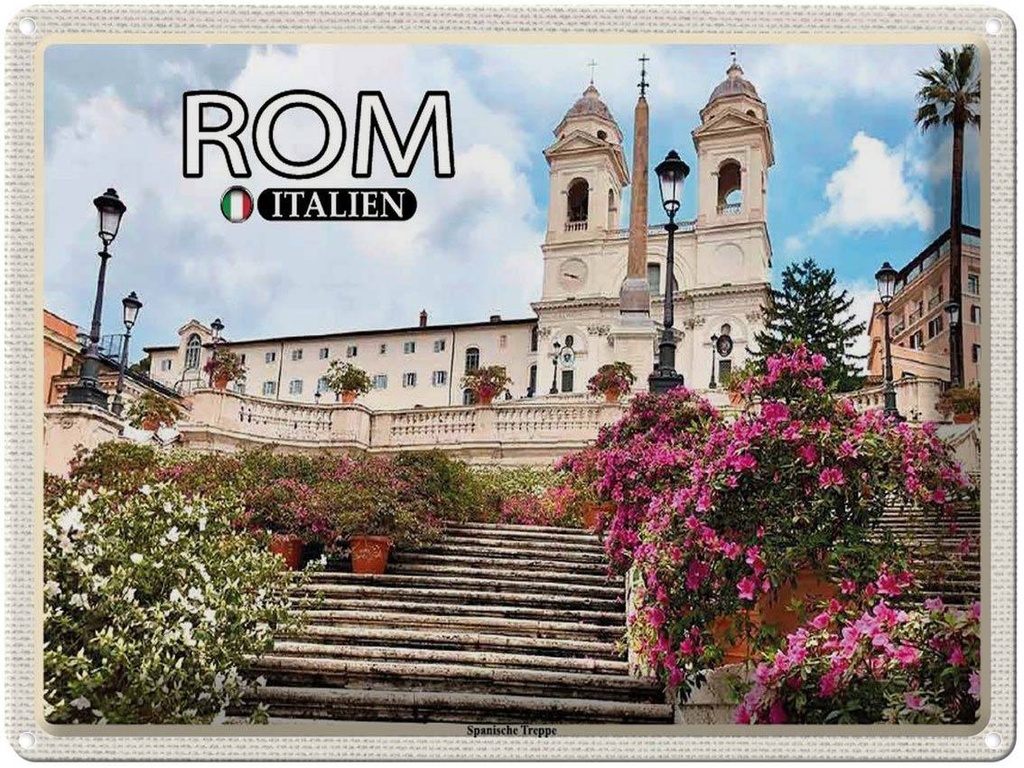 [LA-1792550] Blechschild 30x40 cm Rom Italien Spanische Treppe Kirche Bildmotiv Reisemotiv Abenteuer Reisen