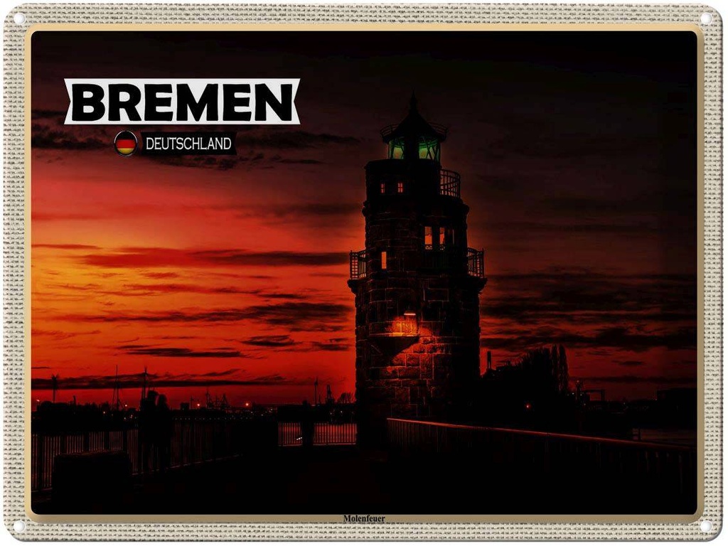 [LA-1792563] Blechschild 30x40 cm Bremen Deutschland Molenfeuer Bildmotiv Reisemotiv Abenteuer Reisen