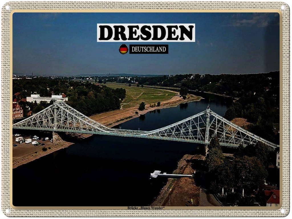 [LA-1792577] Blechschild 30x40 cm Dresden Brücke Blaues Wunder Bildmotiv Reisemotiv Abenteuer Reisen
