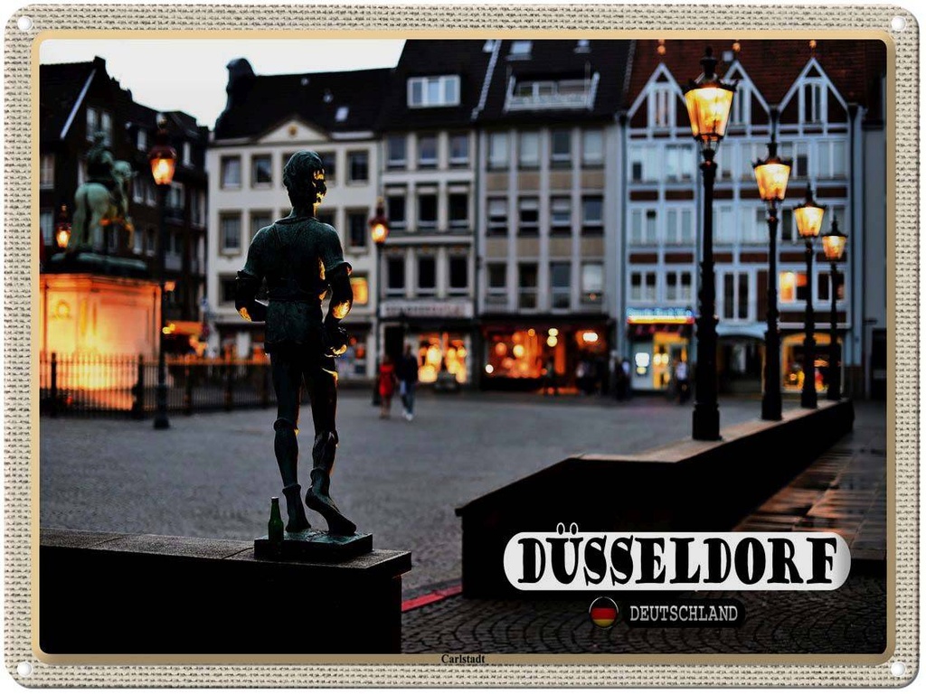 [LA-1792593] Blechschild 30x40 cm Düsseldorf Carlstadt Skulptur Bildmotiv Reisemotiv Abenteuer Reisen