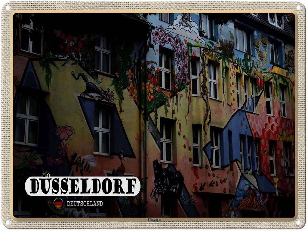 [LA-1792596] Blechschild 30x40 cm Düsseldorf Flingern Kunst Gebäude Bildmotiv Reisemotiv Abenteuer Reisen