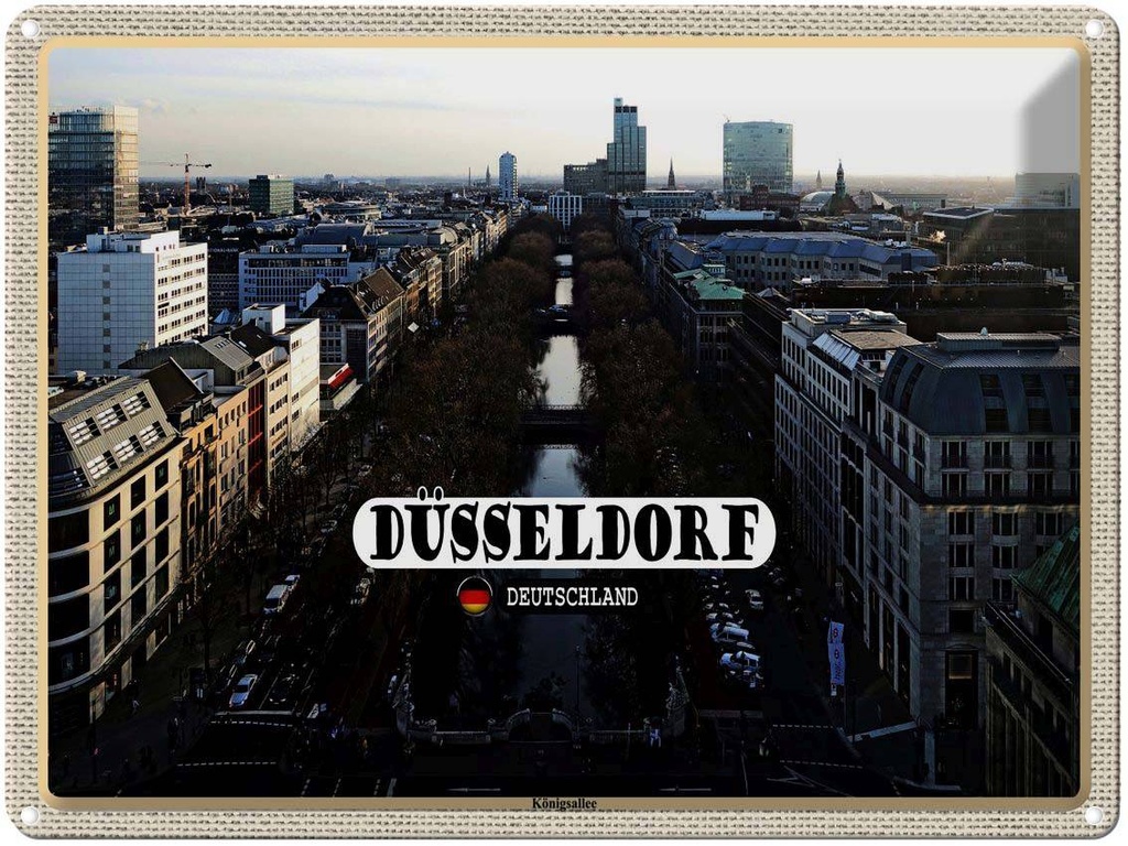 [LA-1792602] Blechschild 30x40 cm Düsseldorf Kunstpalast Brunnen Bildmotiv Reisemotiv Abenteuer Reisen