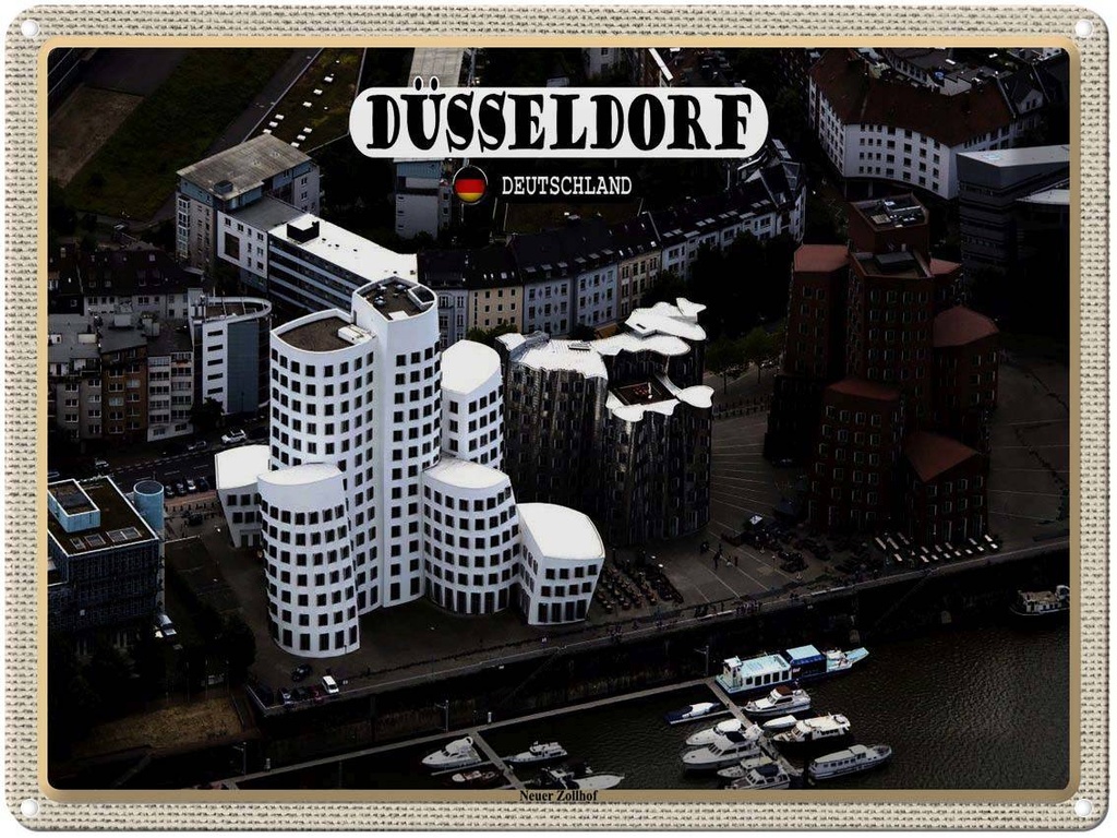 [LA-1792604] Blechschild 30x40 cm Düsseldorf Neuer Zollhof Gebäude Bildmotiv Reisemotiv Abenteuer Reisen