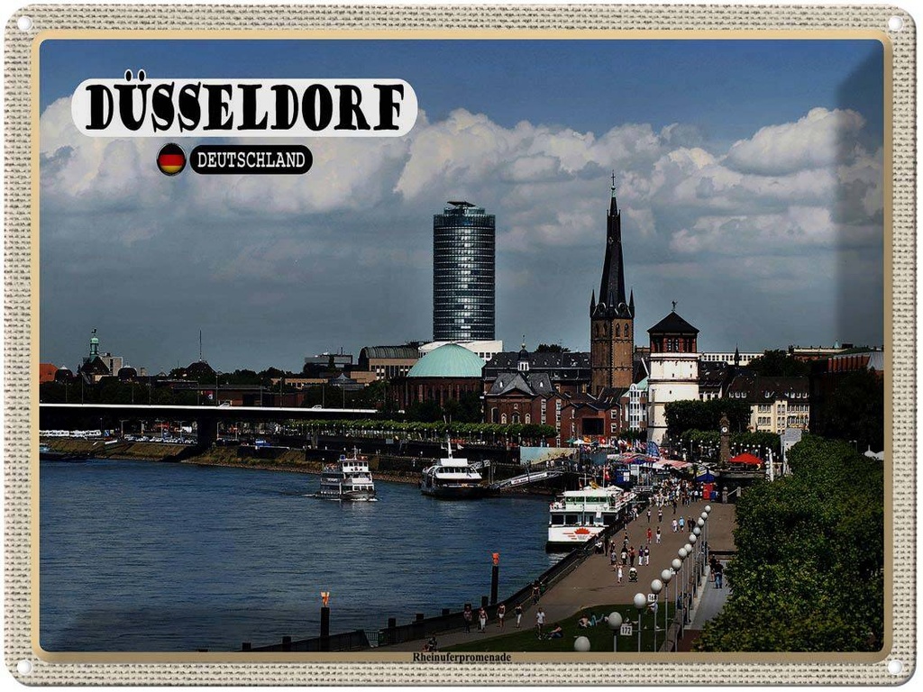 [LA-1792609] Blechschild 30x40 cm Düsseldorf Rheinuferpromenade Bildmotiv Reisemotiv Abenteuer Reisen