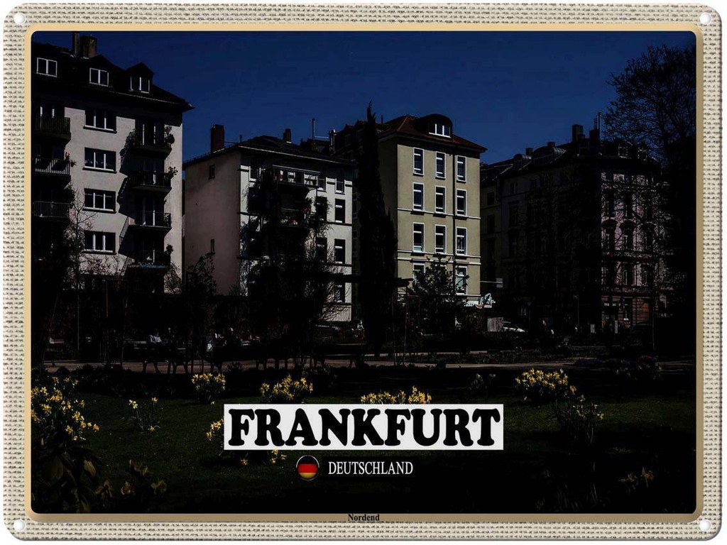 [LA-1792628] Blechschild 30x40 cm Frankfurt Nordend Park Gebäude Bildmotiv Reisemotiv Abenteuer Reisen
