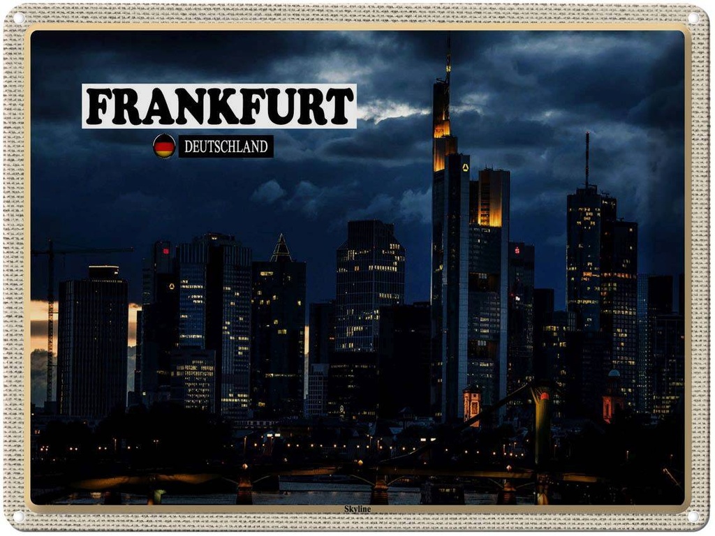 [LA-1792632] Blechschild 30x40 cm Frankfurt Skyline Wolkenkratzer Bildmotiv Reisemotiv Abenteuer Reisen