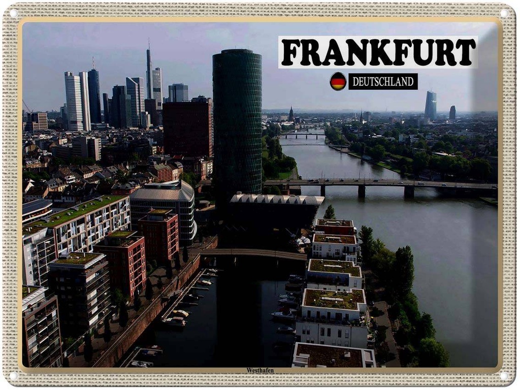 [LA-1792634] Blechschild 30x40 cm Frankfurt Deutschland Westhafen Bildmotiv Reisemotiv Abenteuer Reisen