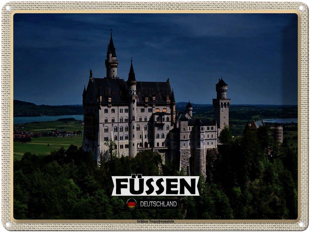 [LA-1792635] Blechschild 30x40 cm Füssen Schloss Neuschwanstein Bildmotiv Reisemotiv Abenteuer Reisen